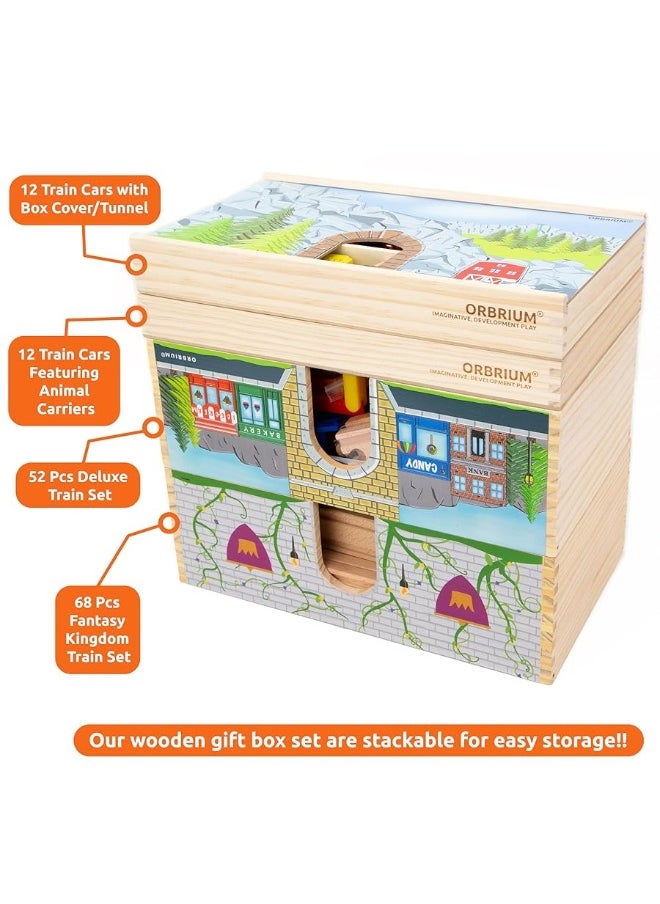 Orbrium 68 Pcs Fantasy Kingdom Adventure Wooden Train Set in Wooden Storage Box Unisex Children Toys Girls Boys 3 4 5 6 7 Years Compatible with Thomas, BRIO, Melissa and Doug, Imaginarium, IKEA  - Image 3