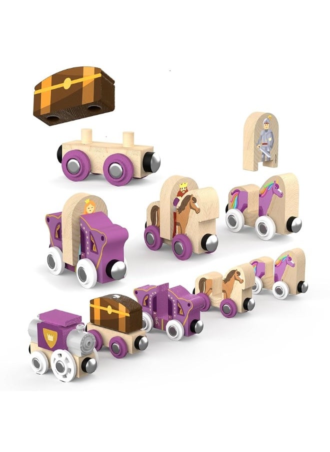 Orbrium 68 Pcs Fantasy Kingdom Adventure Wooden Train Set in Wooden Storage Box Unisex Children Toys Girls Boys 3 4 5 6 7 Years Compatible with Thomas, BRIO, Melissa and Doug, Imaginarium, IKEA  - Image 1