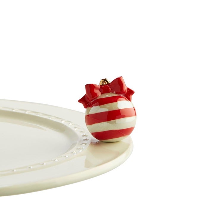 NORA FLEMING DECK THE HALLS RED AND WHITE ORNAMENT HANDPAINTED CERAMIC CHRISTMAS DECOR WINTER MINIS FOR THE HOME AND OFFICE
