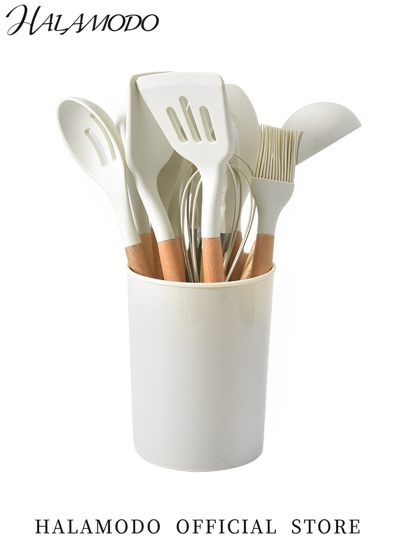 هالامودو مجموعة أدوات طهي من السيليكون مكونة من11 قطعة بمقبض خشبي، مجموعة أدوات طهي من السيليكون غير اللاصقة عالية الجودة، مقاومة للحرارة 428 درجة فهرنهايت، خالية من مادة BPA، مجموعة ملاعق سيليكون، أدوات مطبخ - Image 2