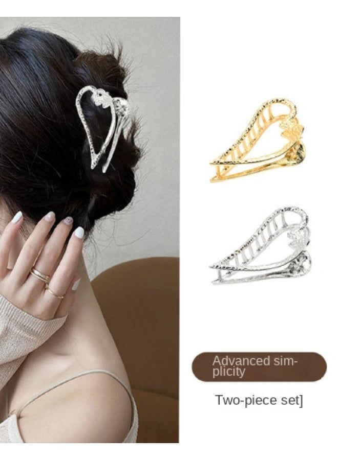 pincai 2-piece Set~summer Irregular Heart Hollow Out Hair Claw High-end Back Of The Head Updo Hair Claw Clip Hairpin Hair Accessories - Image 1