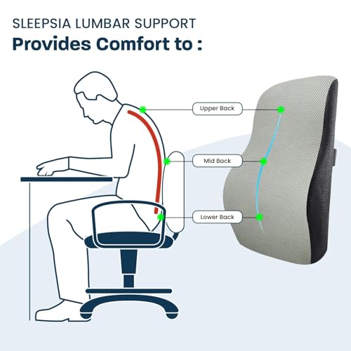 Sleepsia Back Support for Office Chair with 1 Year Warranty Lumbar Support Pillow for Office Chair for Back Pain, Car Seat, Memory Foam (Grey/Black Lumbar Back Support (Gel Ventilated)) - Image 3