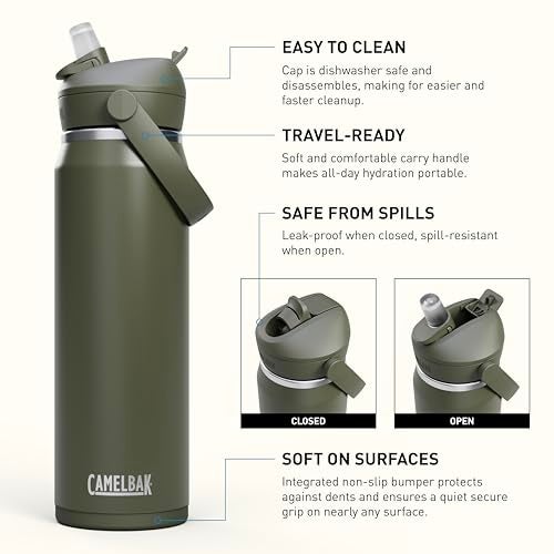 CamelBak Thrive Flip Straw Insulated Stainless Steel Water Bottle Cold Retention Design for Everyday Hydration and Active Use 25oz Moss - Image 3