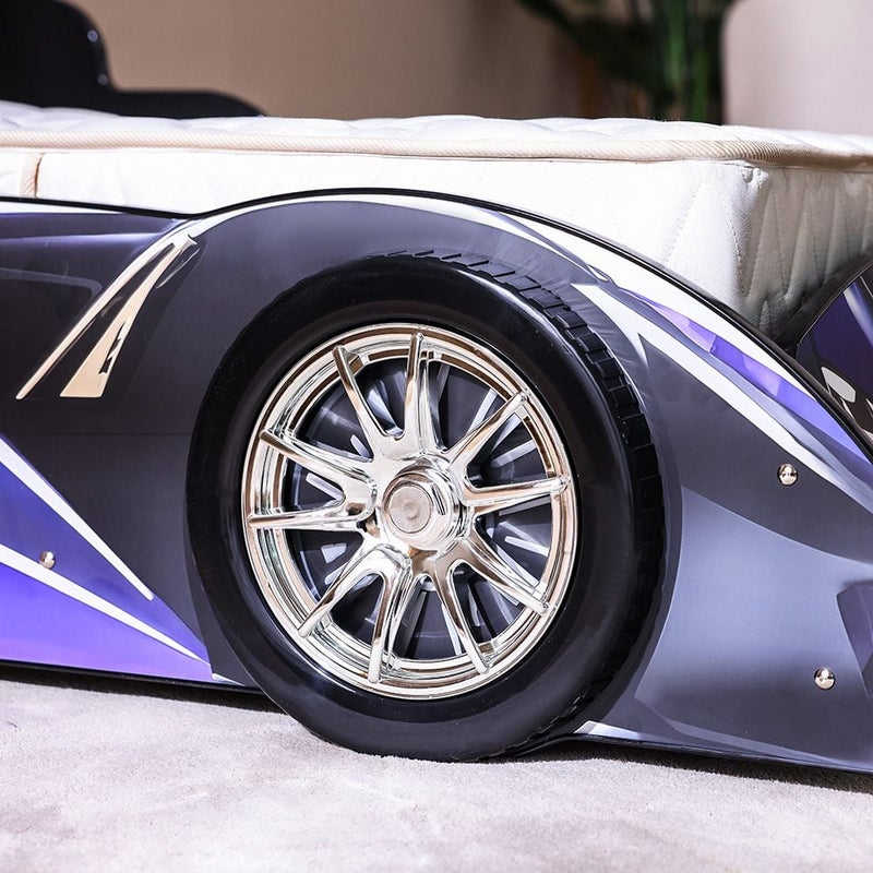 DANUBE HOME Cugo Brothers 90X190 Car Bed | Modern Design Wooden Kids Bed Frame Furniture | Comfortable Bed (Mattress Not Included) - Purple & Black - Image 3