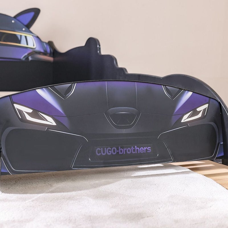 DANUBE HOME Cugo Brothers 90X190 Car Bed | Modern Design Wooden Kids Bed Frame Furniture | Comfortable Bed (Mattress Not Included) - Purple & Black - Image 4