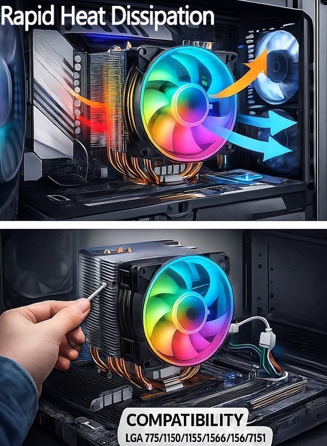 Fyliz 120 ARGB Dual-Tower CPU Air Cooler, 6 Copper Heat Pipes, Dual 120mm PWM Fans, 1800 RPM, Intel LGA1851/1700 & AMD AM4/AM5 - Image 2