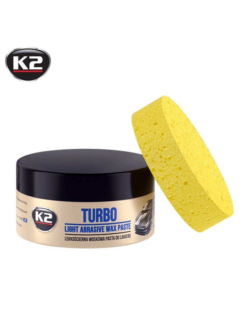 كي 2 معجون تلميع وشمع K2 Turbo (بتركيبة كاشطة خفيفة) للسيارات - 250 جم مع إسفنجة تطبيق - لاستعادة الطلاء، إزالة الخدوش، تعزيز اللمعان، إزالة الأكسدة، وتوفير طبقة حماية - مناسب للسيارات والدراجات النارية وسيارات الدفع الرباعي والشاحنات. - Image 2