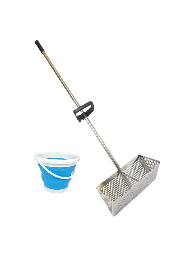 MEEGOON Sand Fleas Rake, Stainless Steel Sand Sifter, Detachable 47 Inches Long Handle, Collapsible Shark Tooth Sifter for Beach,Sand Crab Catcher with Foldable Pail . - Image 1