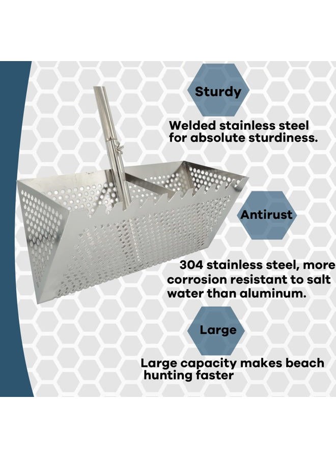 MEEGOON Sand Fleas Rake, Stainless Steel Sand Sifter, Detachable 47 Inches Long Handle, Collapsible Shark Tooth Sifter for Beach,Sand Crab Catcher with Foldable Pail . - Image 2