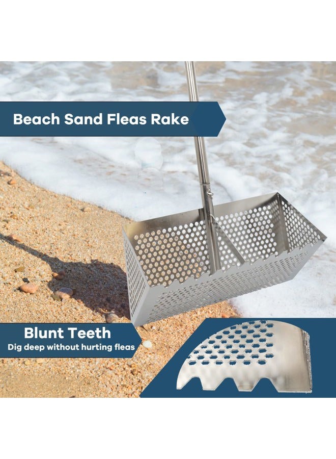 MEEGOON Sand Fleas Rake, Stainless Steel Sand Sifter, Detachable 47 Inches Long Handle, Collapsible Shark Tooth Sifter for Beach,Sand Crab Catcher with Foldable Pail . - Image 5