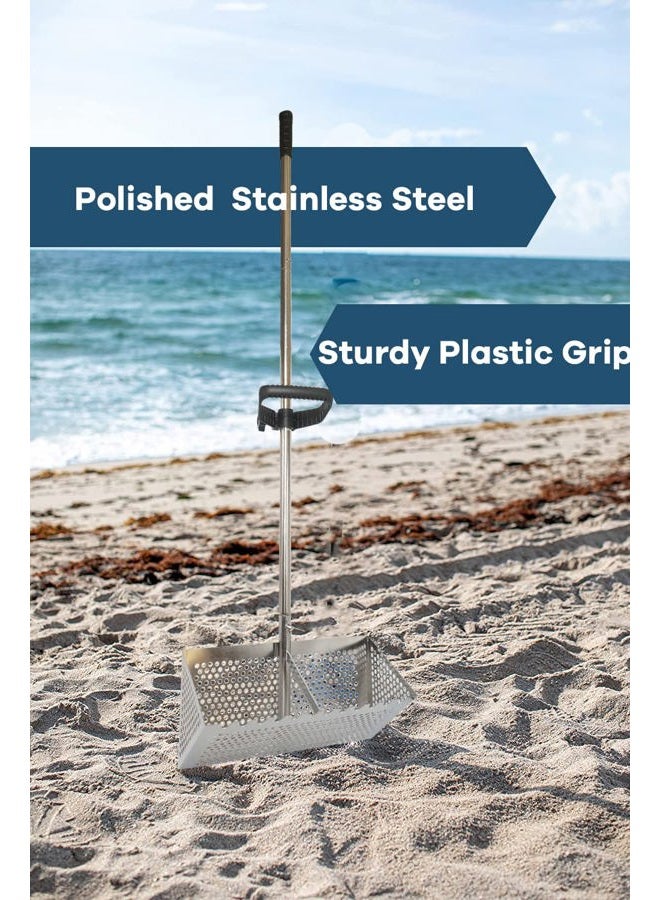 MEEGOON Sand Fleas Rake, Stainless Steel Sand Sifter, Detachable 47 Inches Long Handle, Collapsible Shark Tooth Sifter for Beach,Sand Crab Catcher with Foldable Pail . - Image 3