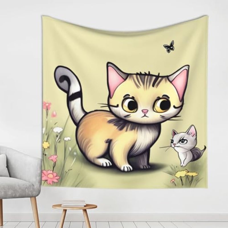 Cat and Butterfly Print decorative tapestry, suitable for wall decoration in living rooms and bedrooms - Image 1