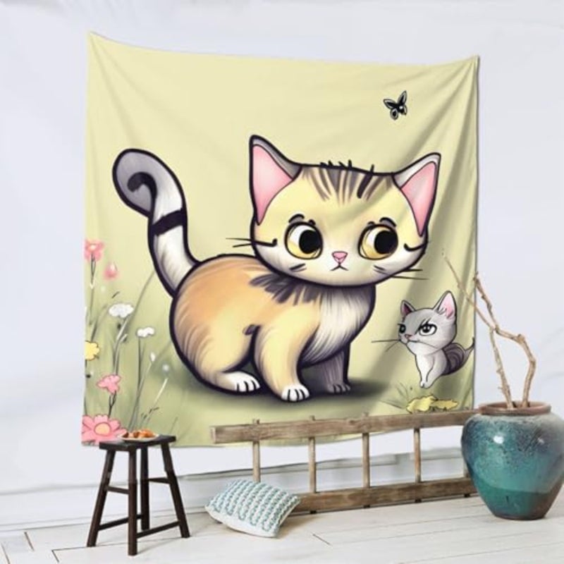 Cat and Butterfly Print decorative tapestry, suitable for wall decoration in living rooms and bedrooms - Image 4