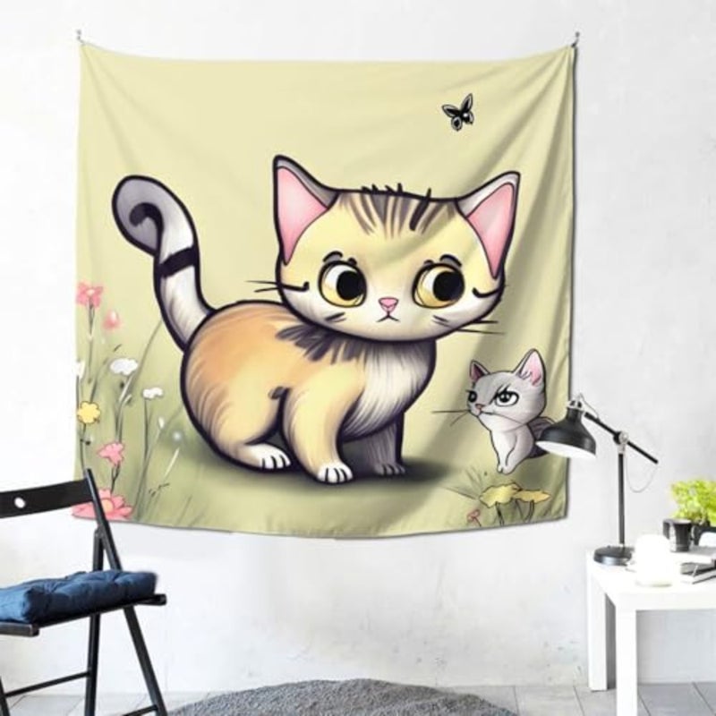 Cat and Butterfly Print decorative tapestry, suitable for wall decoration in living rooms and bedrooms - Image 2