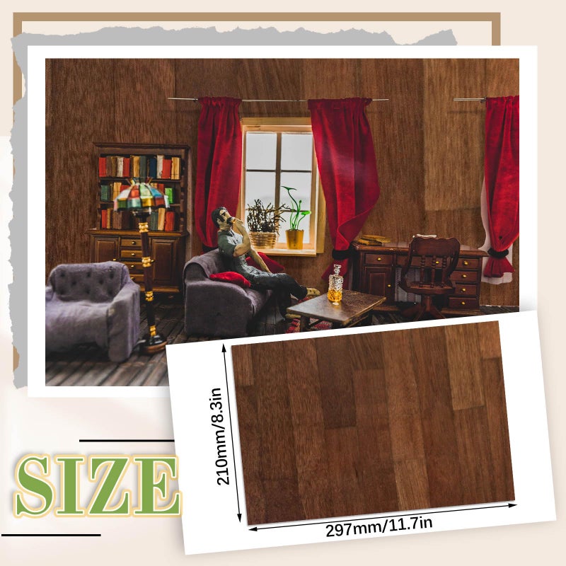 Flutesan 12 Pcs Miniature Dollhouse Wallpaper and Flooring Peel and Stick Mini DIY Self Adhesive Dollhouse Accessories 8.27 x 11.69 Inch (Elegant Style) - Image 2