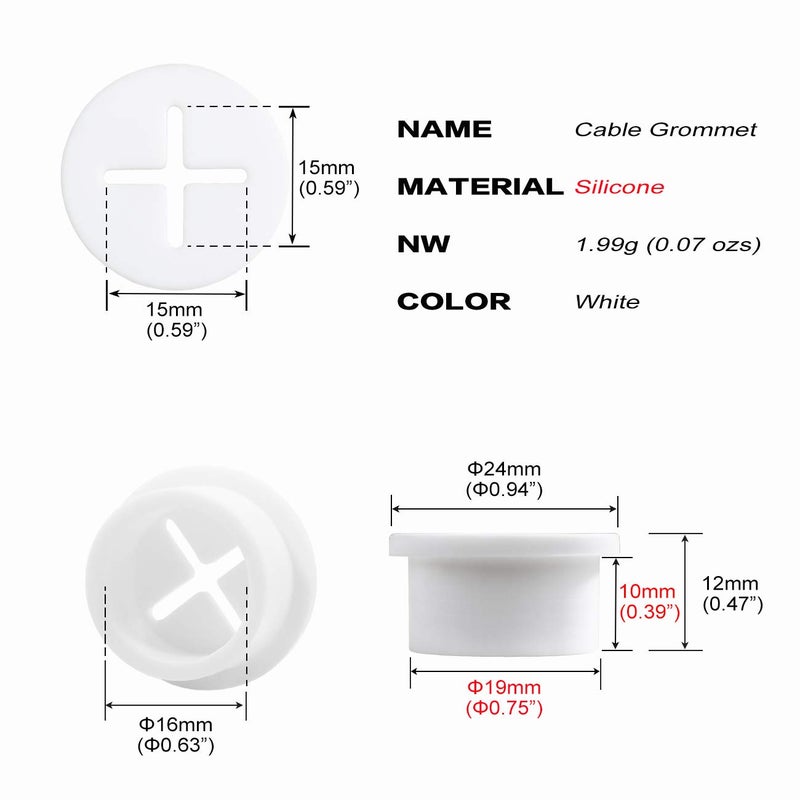 keenkee Jjy 8 Pack Cable Cord Grommet 3/4 Inch Flexible Wire Rubber Grommets For Desk And Other Furnitures Wire Hole Cover Cable Management Wire Organizer Cable Pass Through  White Color - Image 3