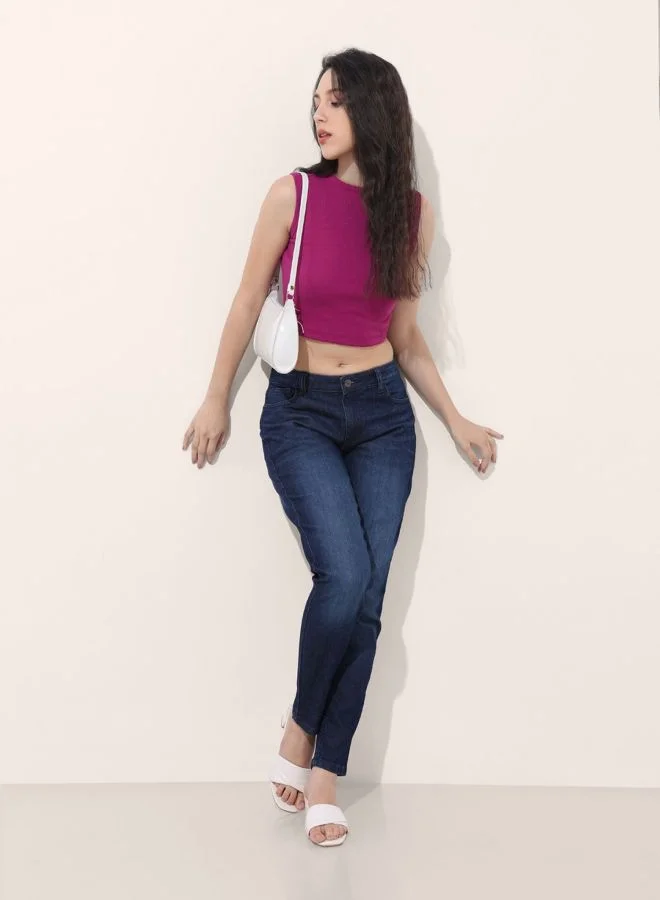 مرفوعة Women Slim Fit Solid Mid Rise Jeans