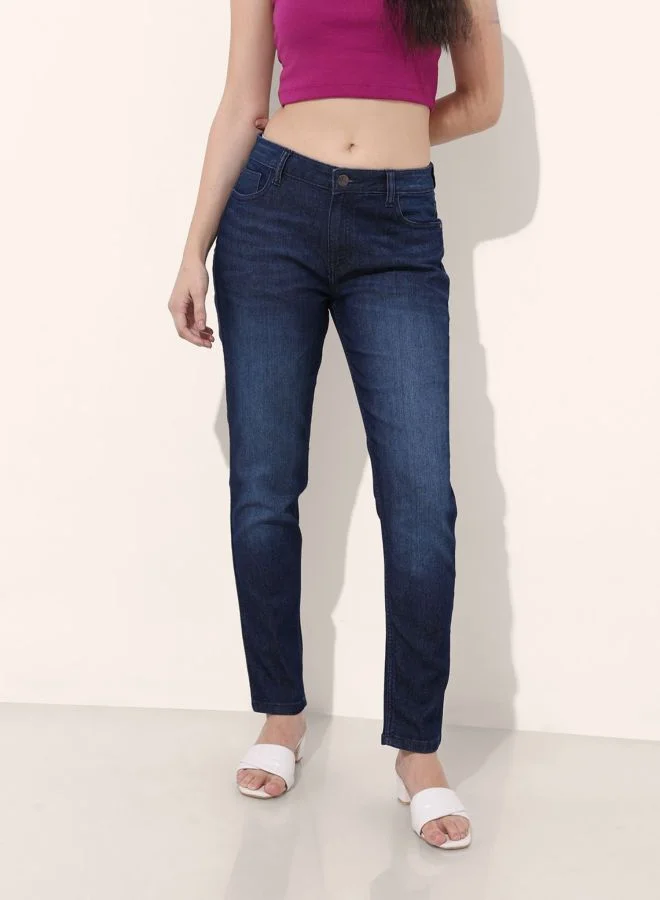 Women Slim Fit Solid Mid Rise Jeans