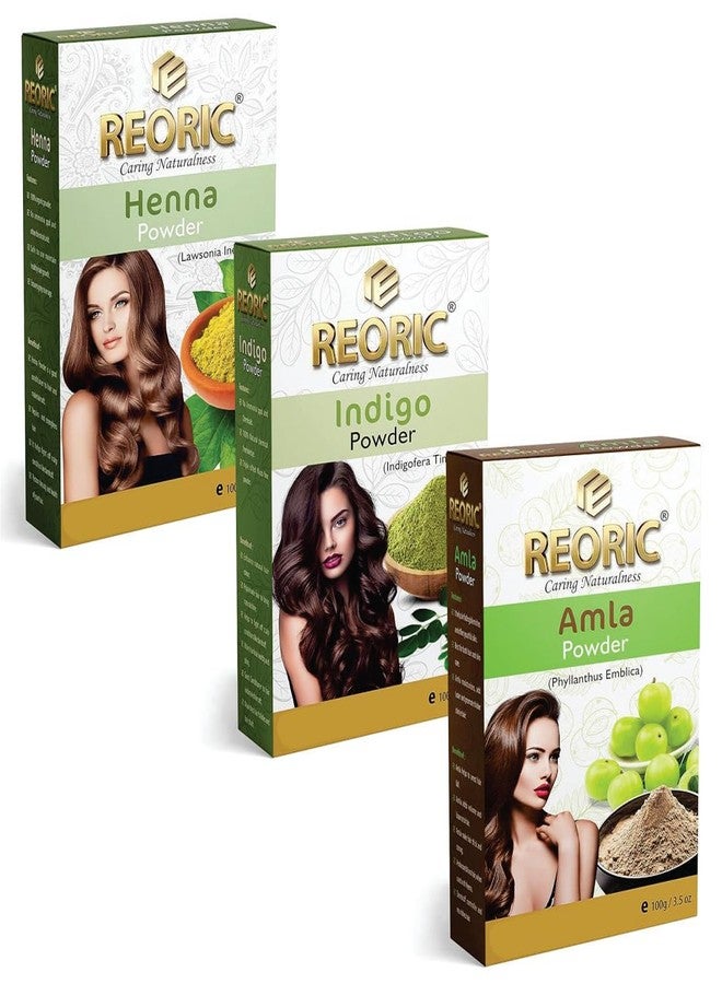 Reoric amla powder indigo powder & henna powder |amla powder|indigo powder|natural dye for hair |hair colour without ammonia n camicals allergy free |natural hair pack powder(300g, Pack of 3) - Image 1