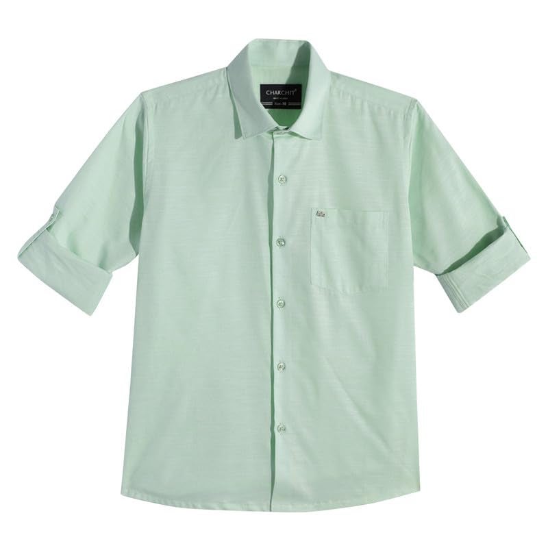 CHARCHIT Boys Cotton Regular Fit Plain Full Sleeves Casual Shirt - SeaGreen - Image 1