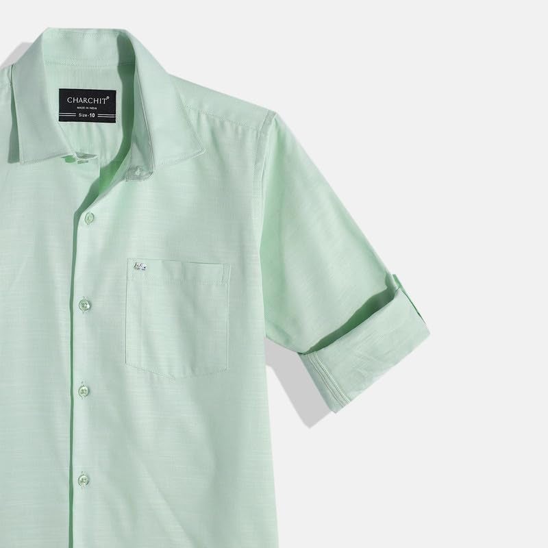 CHARCHIT Boys Cotton Regular Fit Plain Full Sleeves Casual Shirt - SeaGreen - Image 3