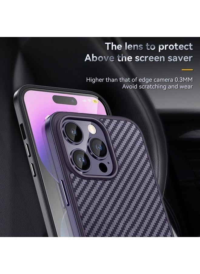 SULADA - Case For iPhone 14 Plus Carbon Fiber Textured Shockproof Metal + TPU Frame Case - Image 1