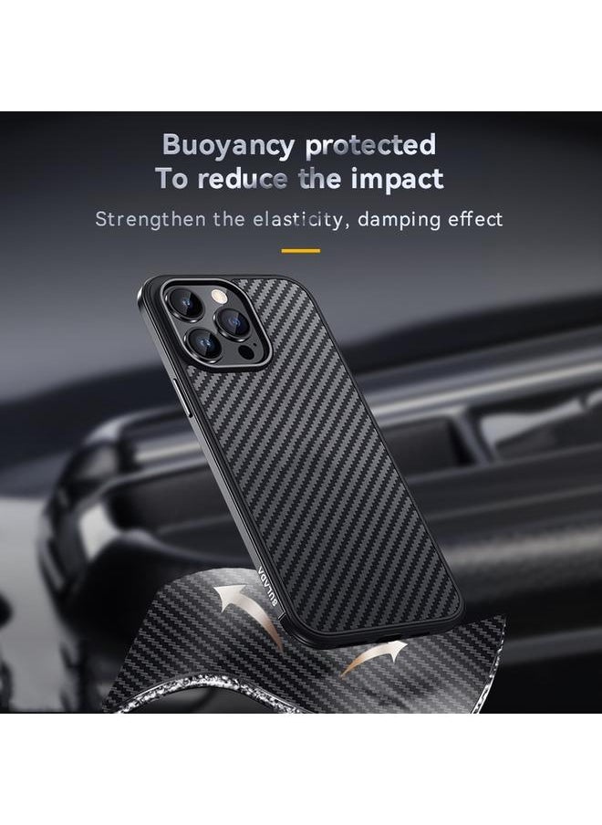 SULADA - Case For iPhone 14 Plus Carbon Fiber Textured Shockproof Metal + TPU Frame Case - Image 1