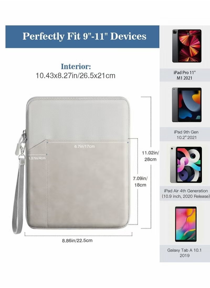 Generic - 9-11 Inch Tablet Sleeve Bag Carrying Case for iPad Pro 11 2021-2018, Air 5/4 10.9, 10.2, Galaxy Tab A8 10.5/Tab S8 11", Surface Go 2/1, Protective with Pocket, Light Gray - Image 1