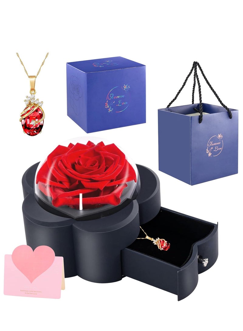 GUDOO زهور الورد المحفوظة في صندوق المجوهرات للنساء إلى الأبد زهور الورد الأبدي كهدية لذكرى عيد الميلاد - Image 1