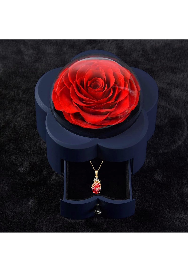 GUDOO زهور الورد المحفوظة في صندوق المجوهرات للنساء إلى الأبد زهور الورد الأبدي كهدية لذكرى عيد الميلاد - Image 3