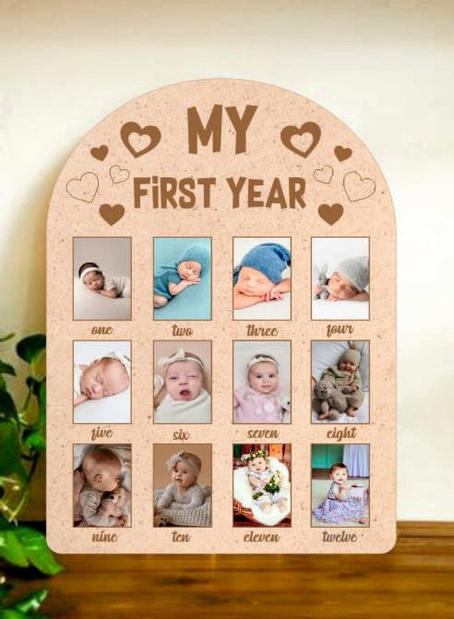 SVM CRAFT® Set of 1 My First Year Photo Display Wood Board heart Pattern Baby's 1st Birthday Picture Frame Newborn 12 Months Photos Milestone Memories Keepsake Board. - Image 2
