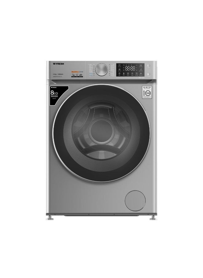 فريش غسالة فريش أوتوماتيك 8 كجم انفرتر دفع مباشر – سيلفر | شاشة ديجيتال LED | غسيل بالبخار – 1200 لفة 500017781 FL–DD Inverter-G2-SL