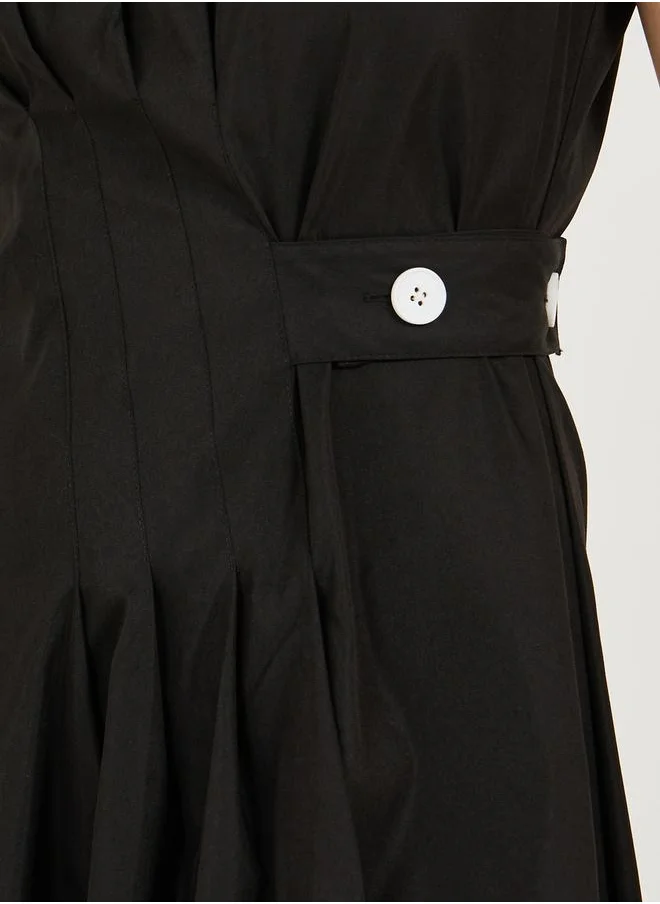 Styli Pleated Front Sleeveless A-Line Midi Dress