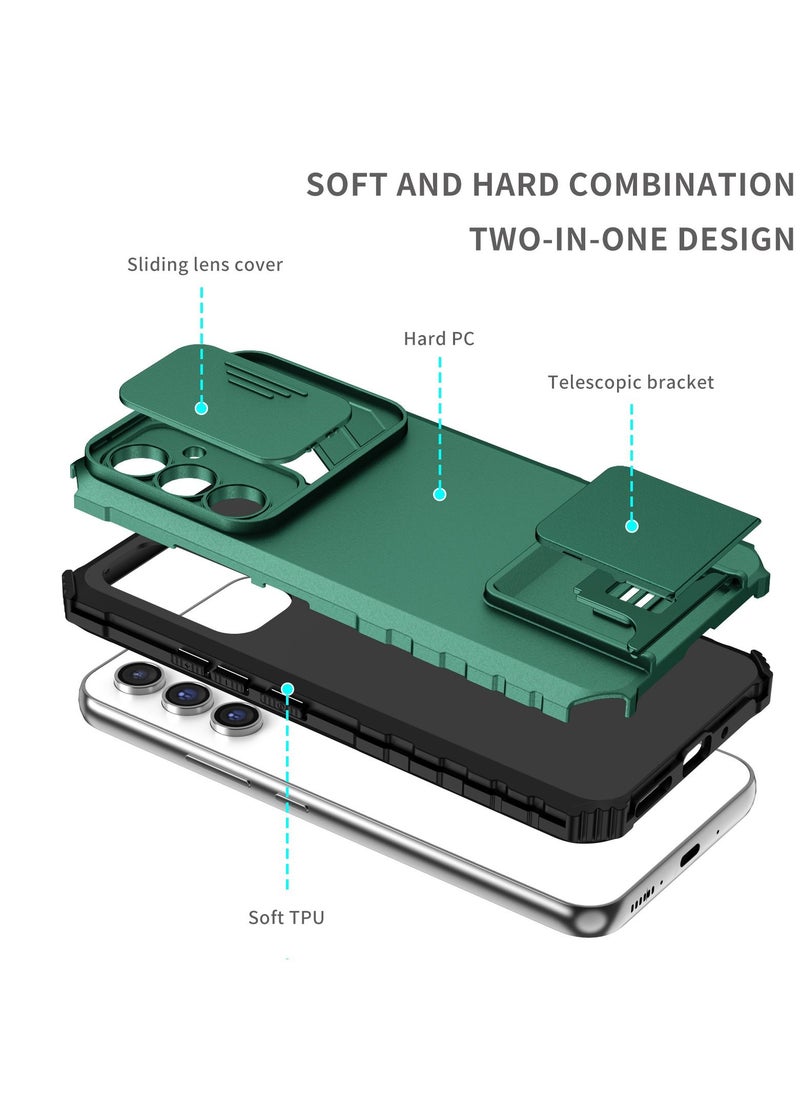 Samsung Galaxy A54 5G Green Mobile Phone Case Cover, Innovative Telescopic Bracket, Sliding Protection Camera Window, Bumper Shockproof Phone Back Cover
