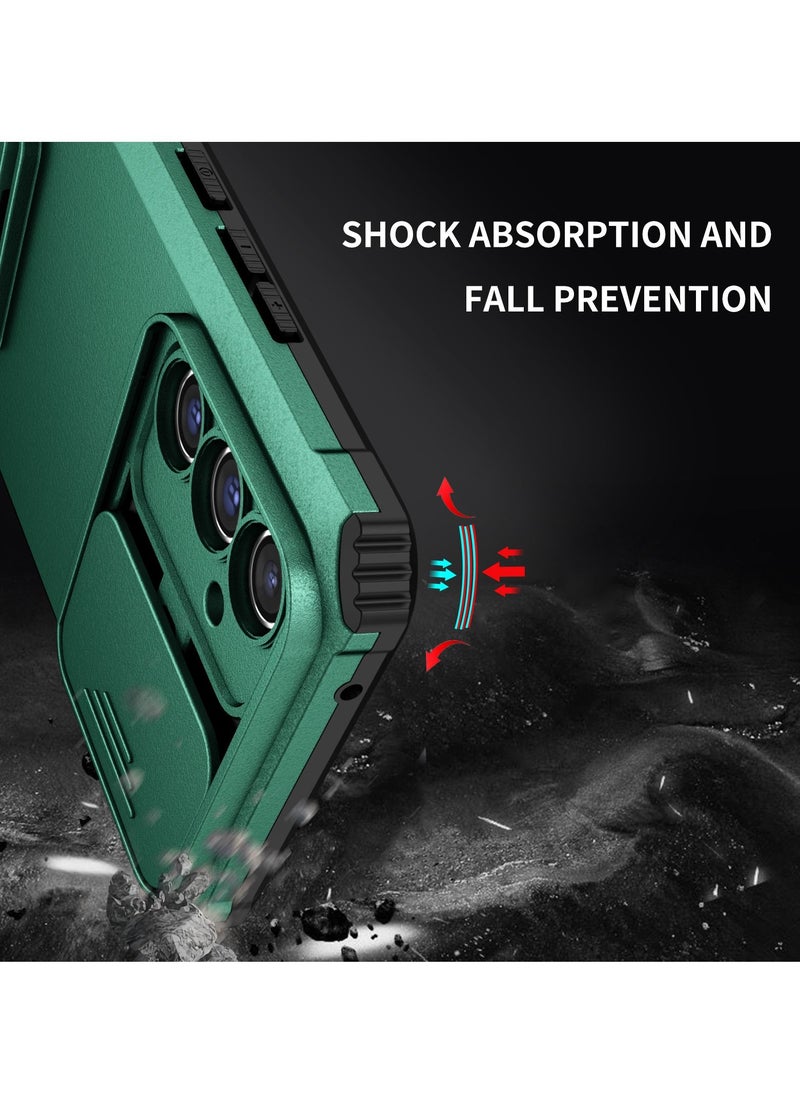 Samsung Galaxy A54 5G Green Mobile Phone Case Cover, Innovative Telescopic Bracket, Sliding Protection Camera Window, Bumper Shockproof Phone Back Cover