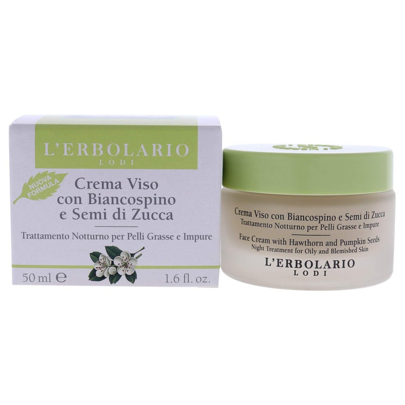 L'Erbolario LErbolario Face Cream With Hawthorn And Pumpkin Seeds  Hides Blemishes And Prevents Breakouts  Moisturizes And Tones Skin  Fast Absorbing NonGreasy  Night Treatment For Oily Skin  16 Oz