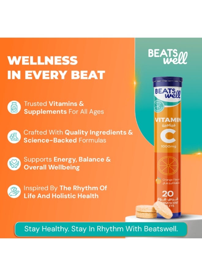 BeatsWell بياتسويل فيتامين سي 1000 مجم بنكهة البرتقال - 20 قرص فوار - Image 5