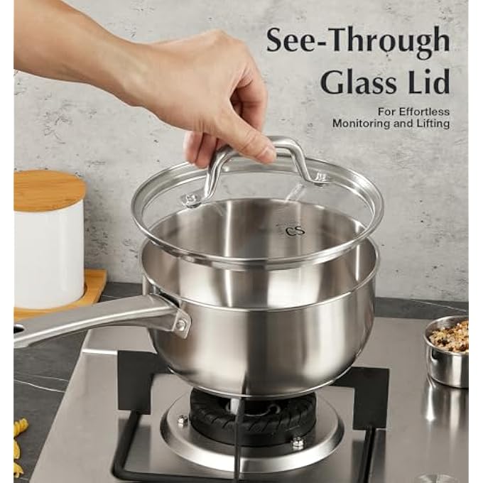 KOCH SYSTEME CS 14Cm Stainless Steel Sauce Pan Small Cooking Pot With Lid Premium Steel Saucepan Induction Milk Pan Stainless Steel Pot Oven Safe - Image 4