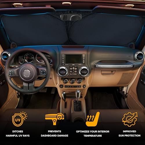 EcoNour Jeep Windshield Sunshade | Sun Visor for UV Rays & Heat Protection | Suitable for Wrangler, Gladiator | Jeep Accessories for Wrangler | X-Small - 60x21 Inches - Image 2