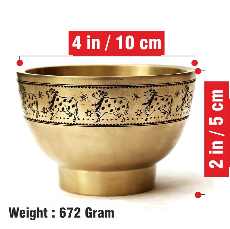 Pure Source India Antique Brass Mortar and Pestle 4 inch Ancient Brushed Cow Embossed Okhli Metal Herb Grinder for Crushing Pills Herbs Vegetables Dry Fruits - Image 2
