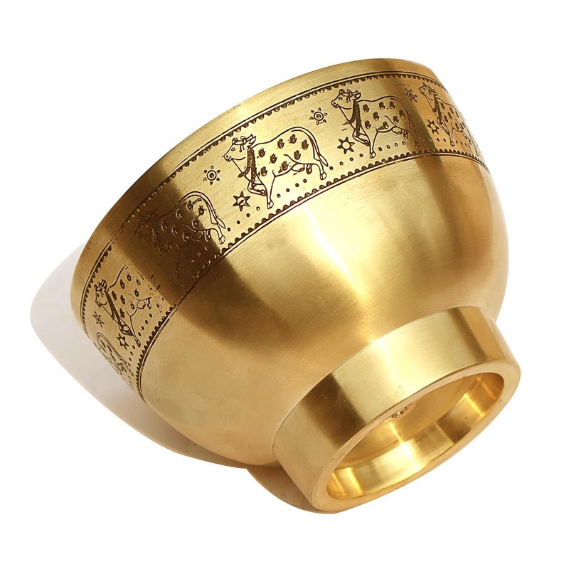 Pure Source India Antique Brass Mortar and Pestle 4 inch Ancient Brushed Cow Embossed Okhli Metal Herb Grinder for Crushing Pills Herbs Vegetables Dry Fruits - Image 5