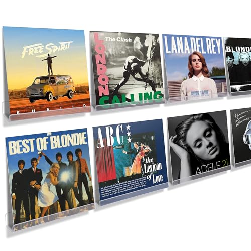 upsimples 8 Pack Vinyl Record Wall Mount Shelves 12 Vinyl Holder for Album Record Storage  Display Clear Acrylic Floating Shelves for Wall Decor Kids Bookshelf Magazine Rack Picture Ledge
