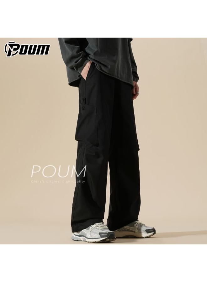 Poum American Style Outdoor Hiking Pants Men Spring Summer Sports Workwear Wide Leg Pants 6613 Black 2XL - Image 1