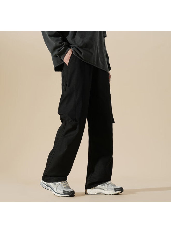 Poum American Style Outdoor Hiking Pants Men Spring Summer Sports Workwear Wide Leg Pants 6613 Black 2XL - Image 4