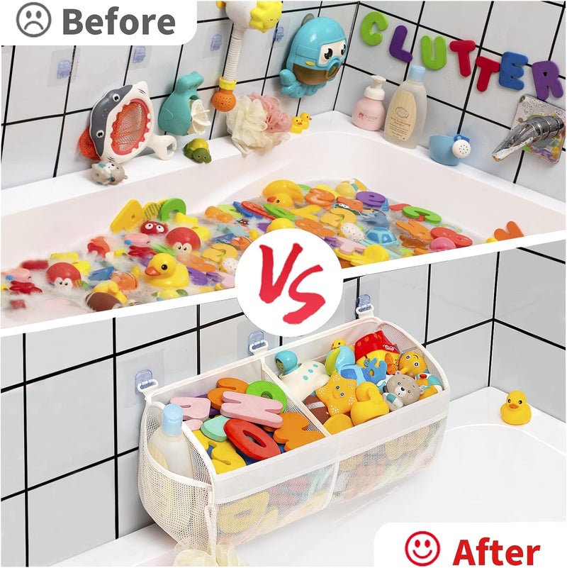 Austion Original Two Compartment Easy-access Mesh Bath Toy Organizer for Bath Tub with Large Openings Quick Drying Cute Toddler Bath Toy Storage Holder for Baby - Image 5