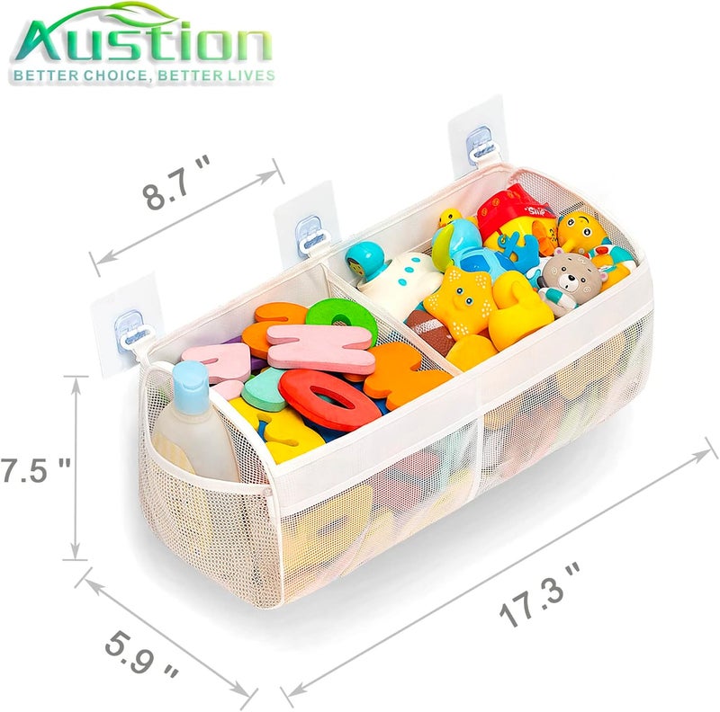Austion Original Two Compartment Easy-access Mesh Bath Toy Organizer for Bath Tub with Large Openings Quick Drying Cute Toddler Bath Toy Storage Holder for Baby - Image 3