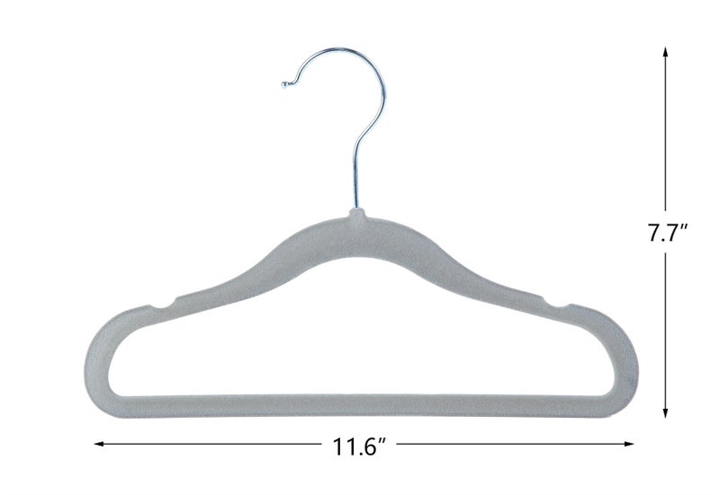 Finnhomy Non-Slip Clothes Hangers for Baby and Kids 30-Pack Velvet Hangers with 10 Finger Clips, Gray - Image 3