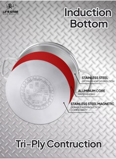 Life Smile 28cm (4.8 Liter) LIFE SMILE Shallow Pot with Lid - 18/10 Pure Stainless Steel - Induction Base Double Handle Fry Pan - Non-Toxic, 100% PFOA, PTFE & PFOS Free - Oven Safe Saute Pan  - Image 2