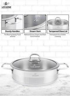 Life Smile 28cm (4.8 Liter) LIFE SMILE Shallow Pot with Lid - 18/10 Pure Stainless Steel - Induction Base Double Handle Fry Pan - Non-Toxic, 100% PFOA, PTFE & PFOS Free - Oven Safe Saute Pan  - Image 5
