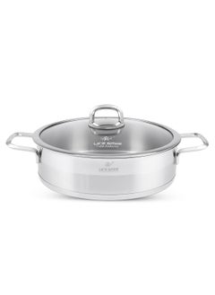 Life Smile 28cm (4.8 Liter) LIFE SMILE Shallow Pot with Lid - 18/10 Pure Stainless Steel - Induction Base Double Handle Fry Pan - Non-Toxic, 100% PFOA, PTFE & PFOS Free - Oven Safe Saute Pan  - Image 1